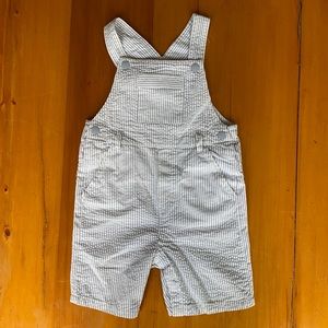 36M grey and white Jacadi seersucker overalls